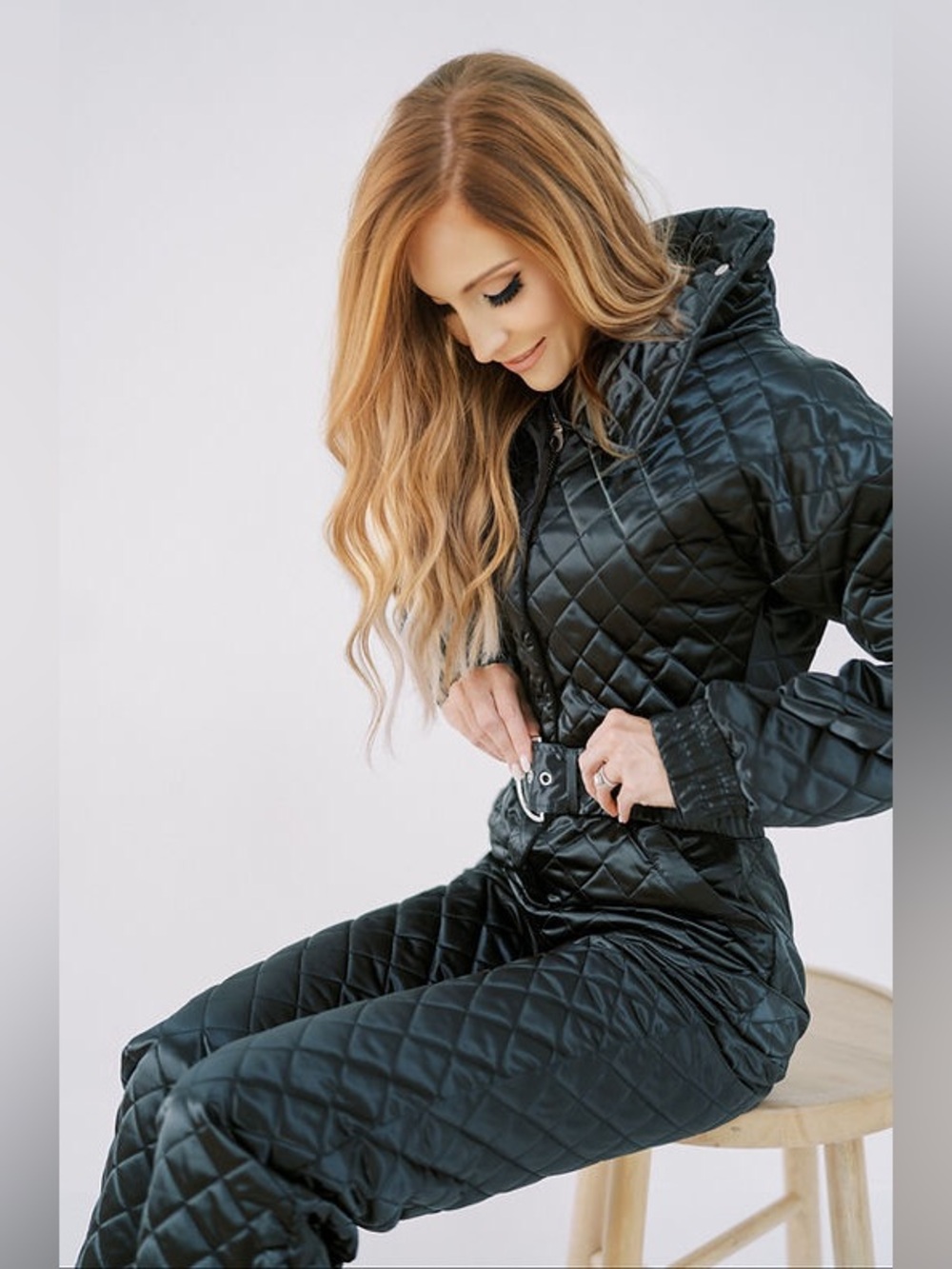 Cordova The Courmayeur belted quilted ski suit Black Silk Waterproof Small